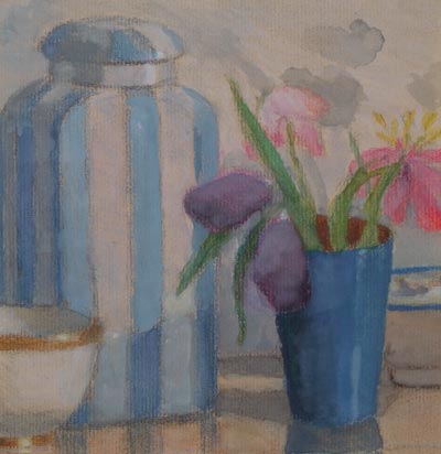 pot rayé bleu et blanc